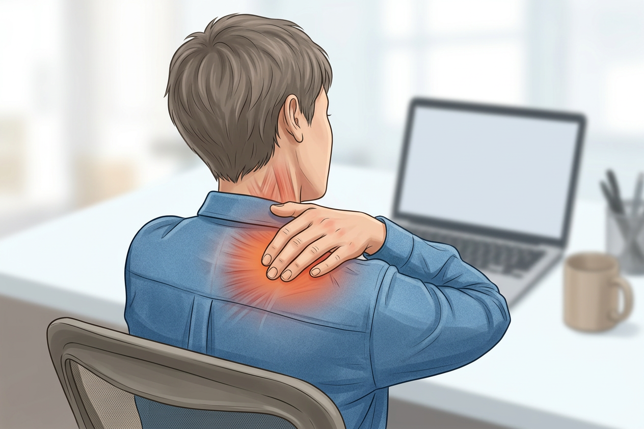 Boyun ve üst sırt ağrısına eşlik eden postüral yüklenme örneği